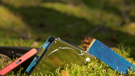 slide-out-shot-of-new-computer-storage-hardware-in-the-early-morning-cozy-moss-forest