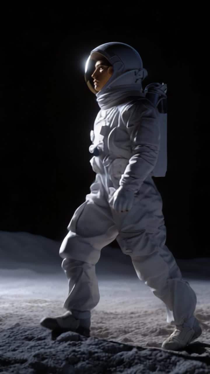 An astronaut explores the lunar surface, showcasing the challenges and wonders of space exploration, against the backdrop of the vast, dark cosmos