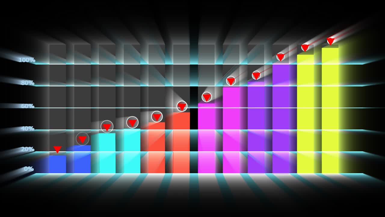 barra de gráfico y visualización de animación crecer o aumentar la tendencia y el efecto de rayo y radar en la barra superior