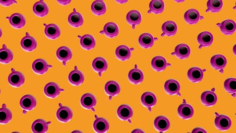 fondo de patrón de movimiento abstracto con taza de café o té girada. animación de bucle 3d en estilo realista de dibujos animados. composición de arte colorida minimalista moderna para proyecto de comida y bebida.