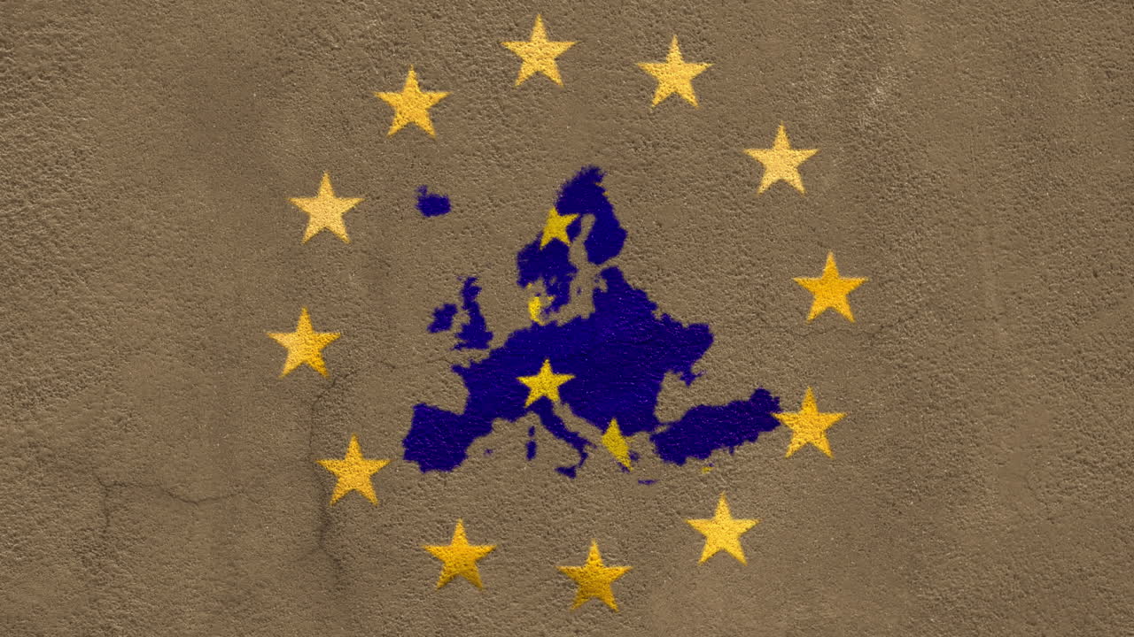 Animazione di stelle gialle in movimento su una mappa del mondo blu su una parete