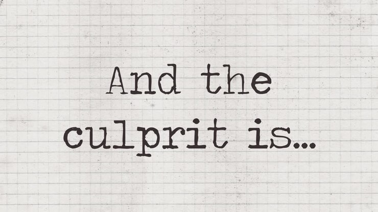 Typewriter characters appearing on an old paper sheet, composing the phrase: And the culprit is