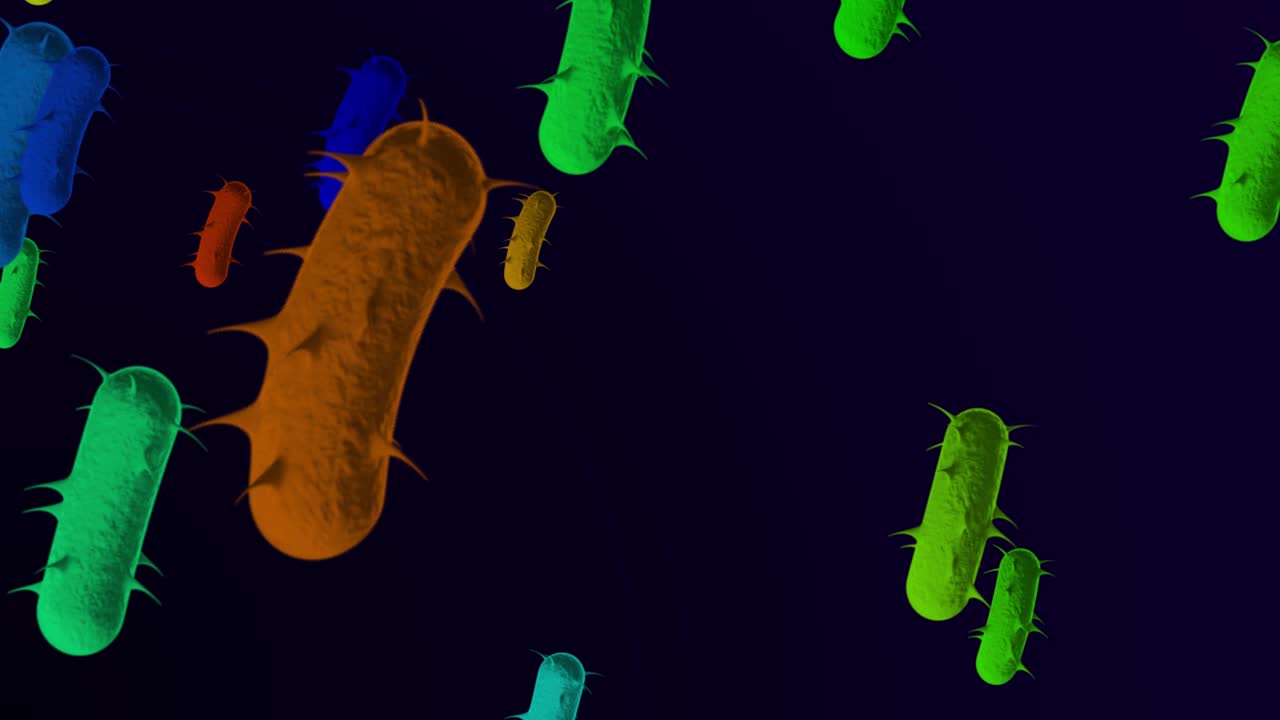 4K Microscopic Bacteria Medical Background - Loop, Loopable Bacterium - Floating E. Coli Bacteria - Bacterium - 3D animation of bacrerium. Spirilla - Bacterium Closeup - Multiple Colors