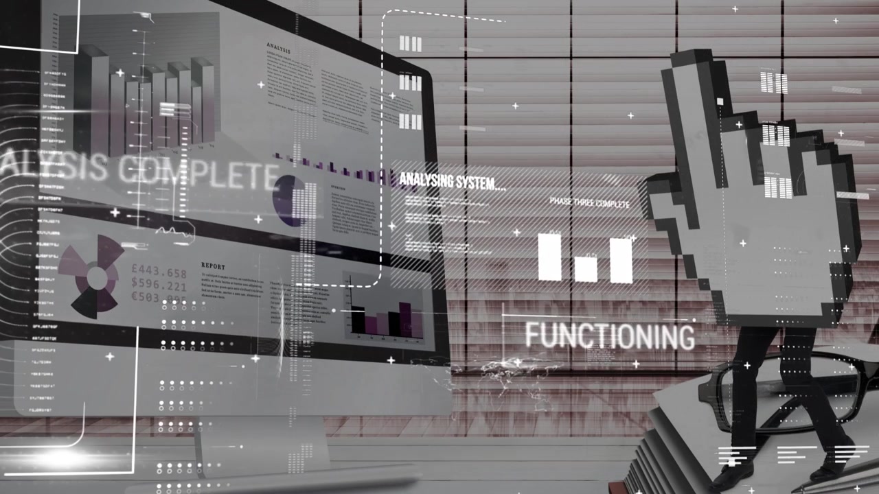 Animasjon av databehandling over en moderne bygning