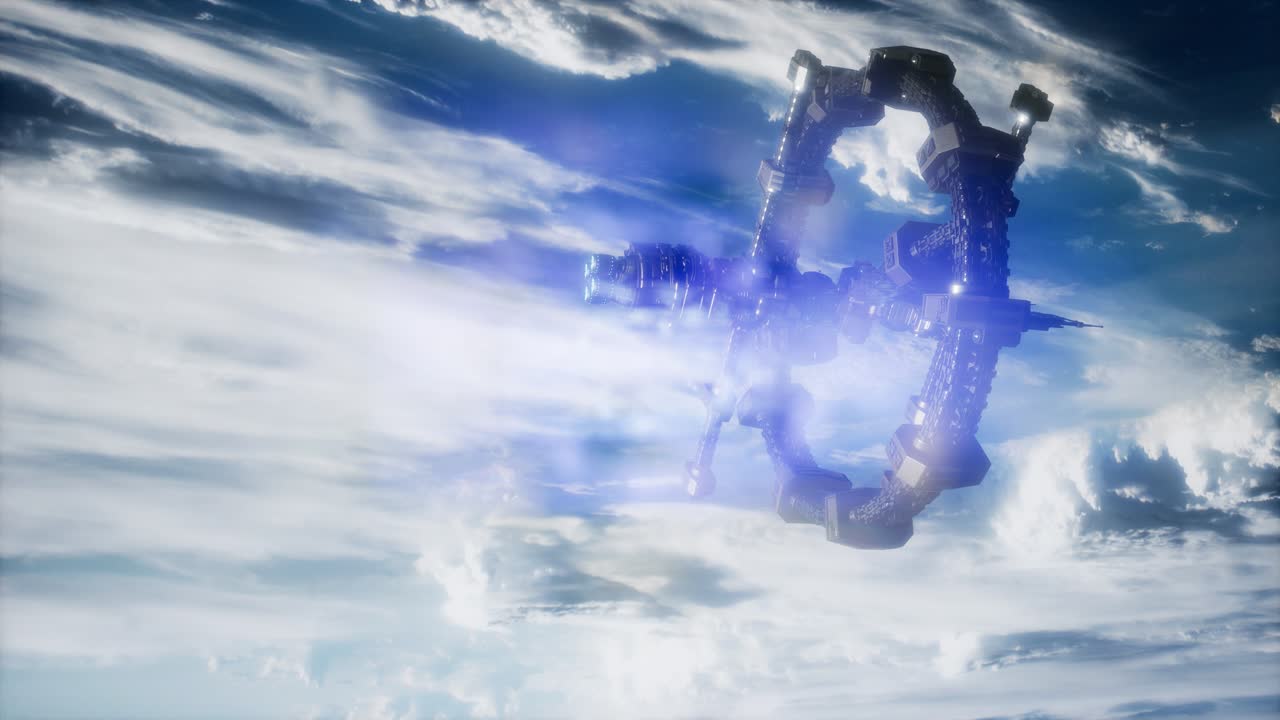 매우 상세한 거대한 우주선이 지구에 접근하고 있습니다.