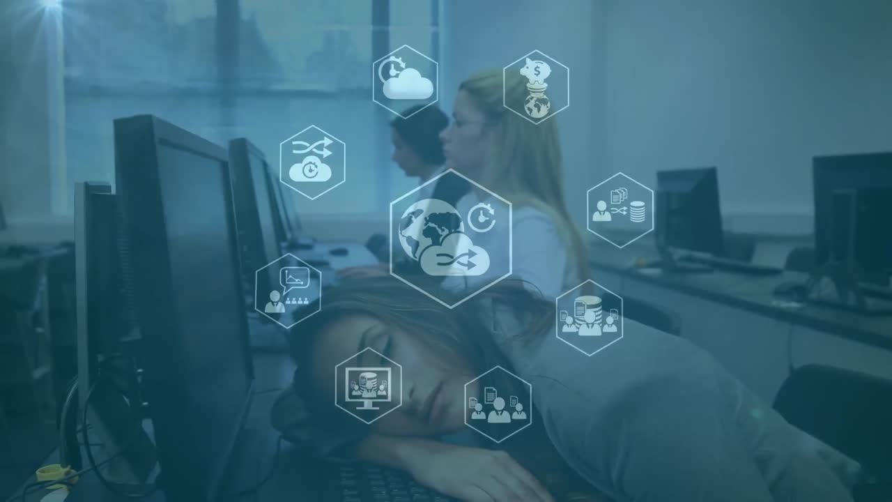 animación de la red de conexiones con el icono de la nube sobre la gente de negocios