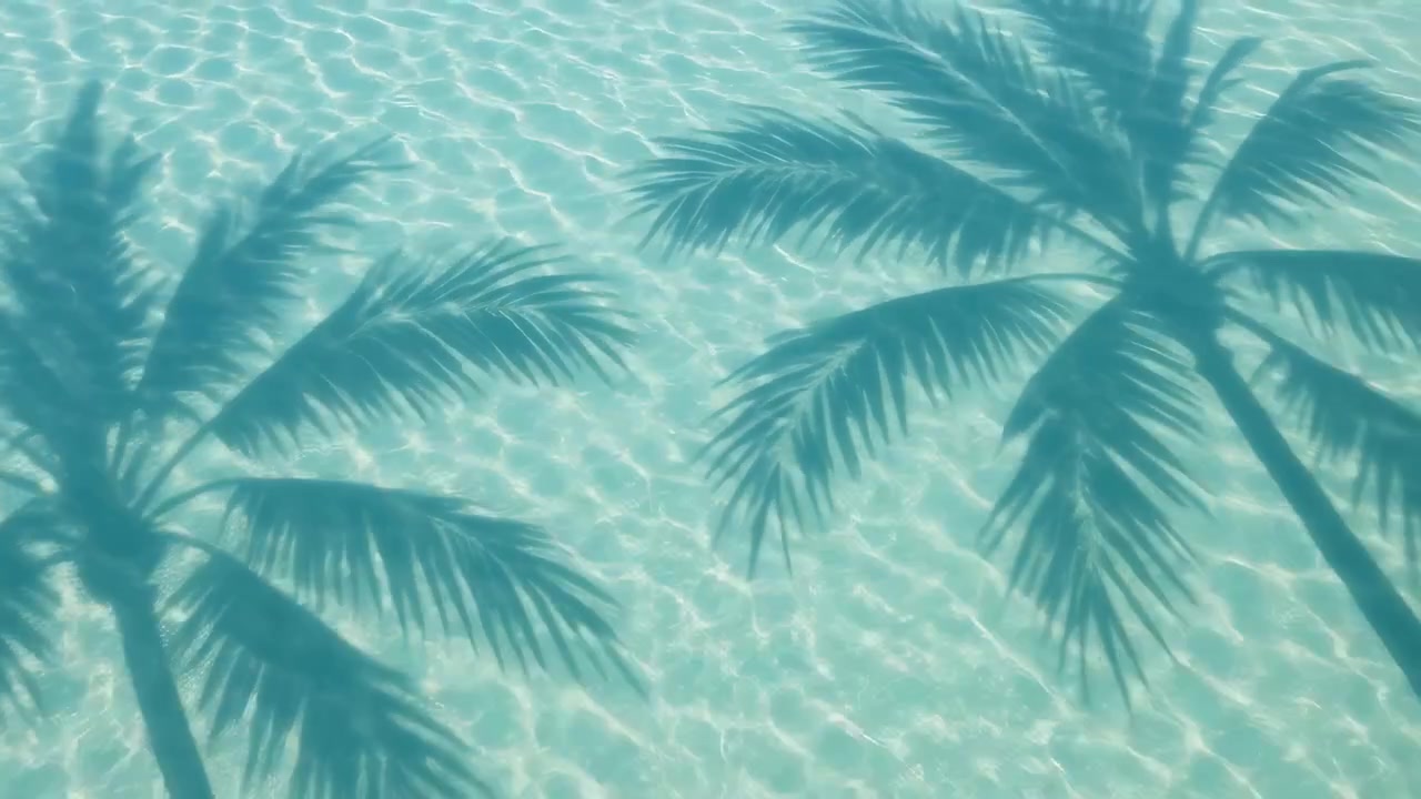 Tropical Palm Tree Shadows Reflecting on Clear Blue Ocean Water