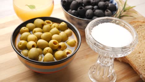 olives, bread and salt