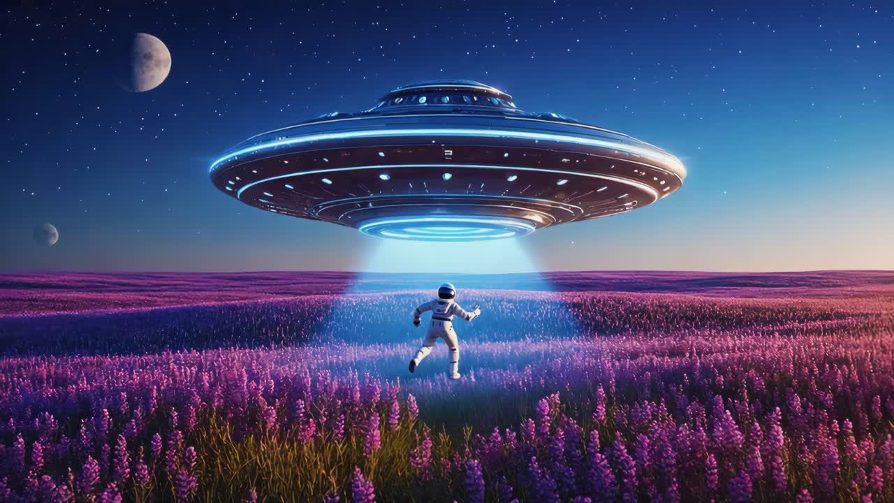 Incontro tra un astronauta e un UFO in un campo di lavanda