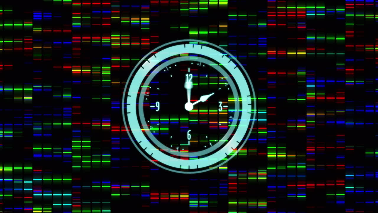 ⁇ 박이는 다채로운 줄무 ⁇  위에서 시계의 애니메이션
