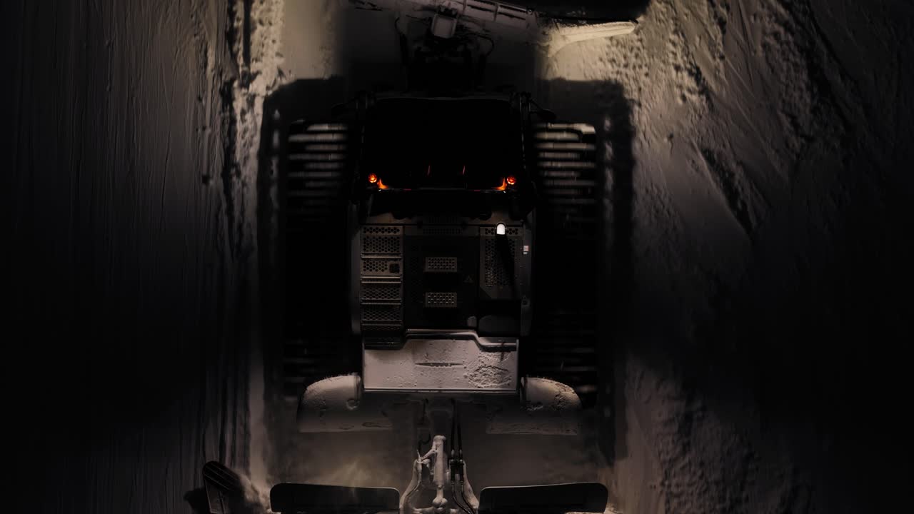 이탈리아의 돌로미트 산맥에서 밤에 눈의 흔적이 보이는 별빛 하늘 아래 일하는 피스텐불리 눈 정비기