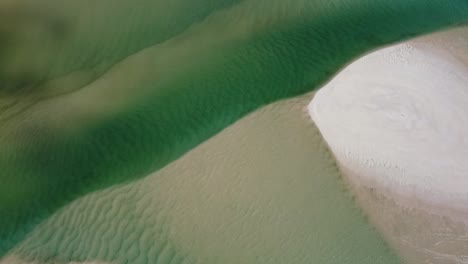 aerial view of a lagoon with emerald green water