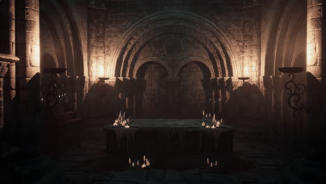 dark gothic chapel interior with candles