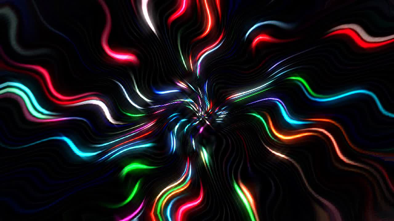 onda de puntos circulares coloridos de puntos brillantes de luz sobre un fondo negro