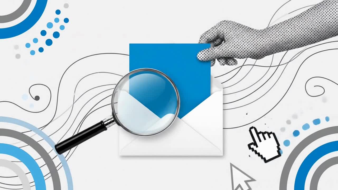 Indagine sulla sicurezza e-mail con lente d'ingrandimento e busta