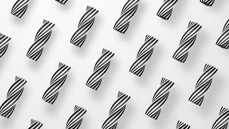 striped twisted shapes, white background. abstract animation, 3d render.