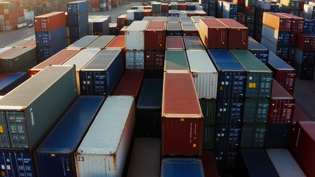 Aerial view of stacked shipping containers