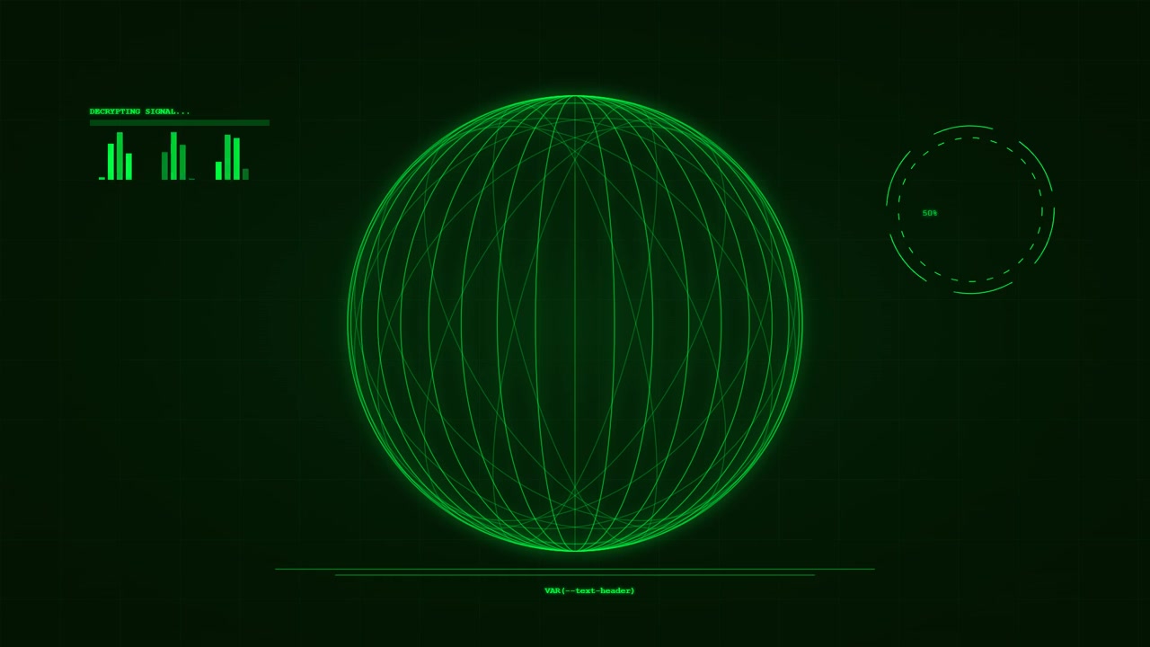 Digital Green Wireframe Sphere with Data Interface