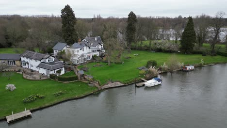 large house river thames walton on thames drone, aerial, view from air, birds eye view