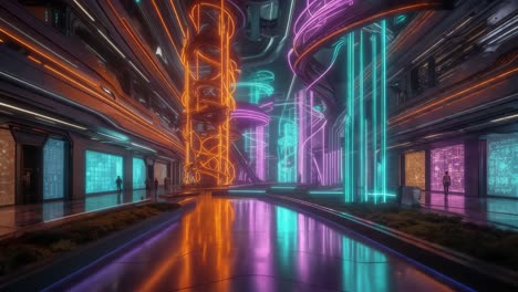futuristic neon city interior
