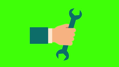 animation of a hand with wrench icon on a green screen