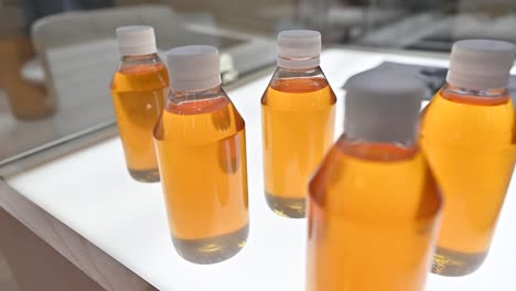 cooking oil samples are displayed during the gulfood exhibition in the united arab emirates