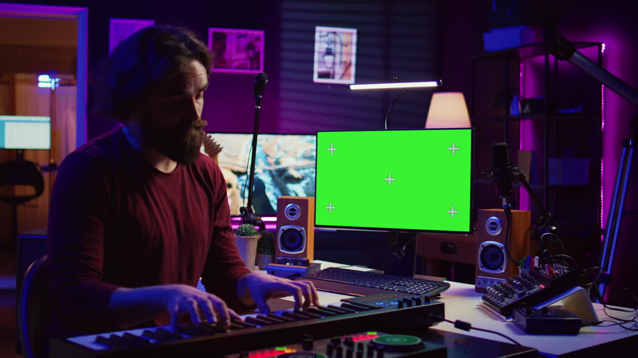 músico tocando el piano controlador midi y aprendiendo nuevas notas