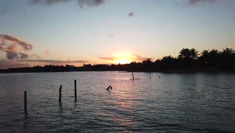 beautiful sunset in bacalar, riviera maya, mexico