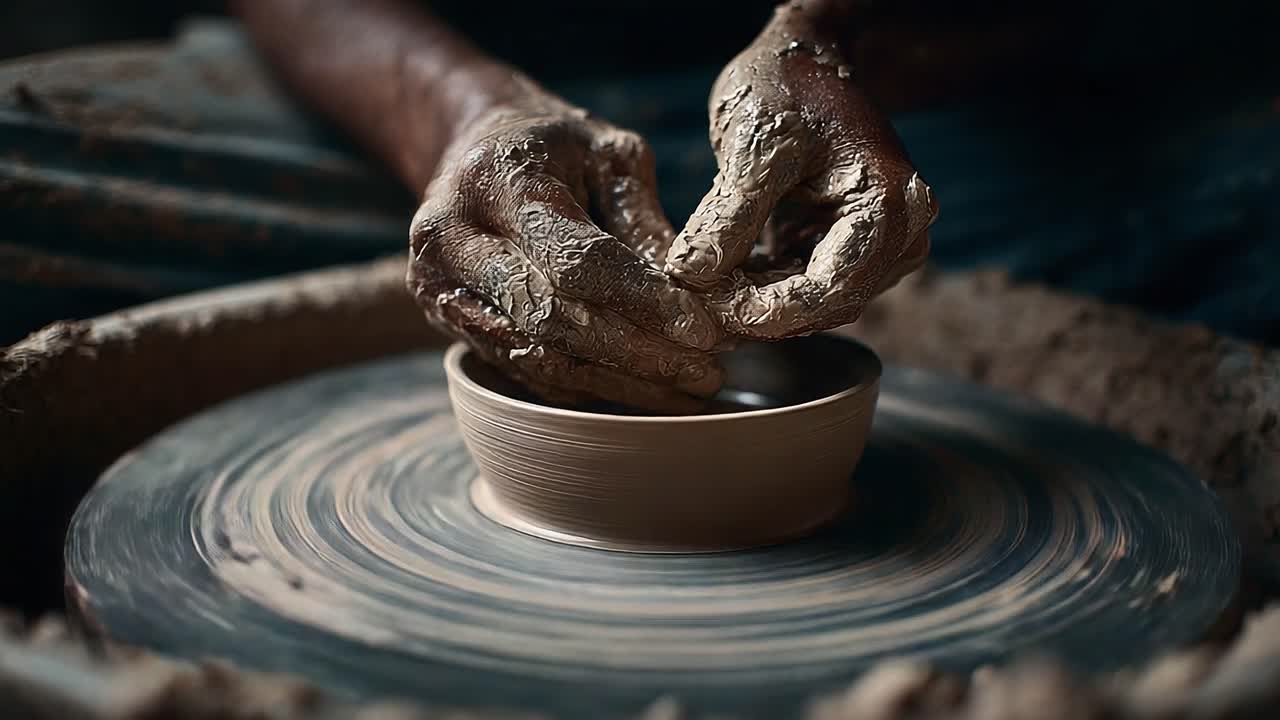 Artisan Craftsmanship: The Intricate Art of Pottery Wheel Work Showcasing the Mastery of Clay Forming into Beautifully Shaped Bowls Through Skilled Hands