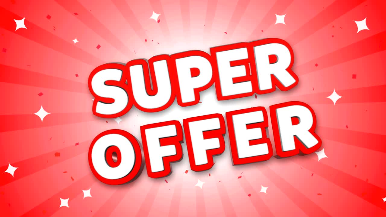 super oferta de texto 3d en el fondo de confeti que cae.