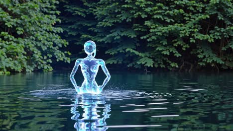 glowing woman in a forest lake