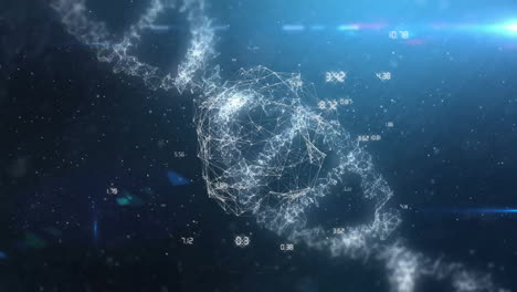 procesamiento de datos científicos, cadena de adn con puntos de datos en animación