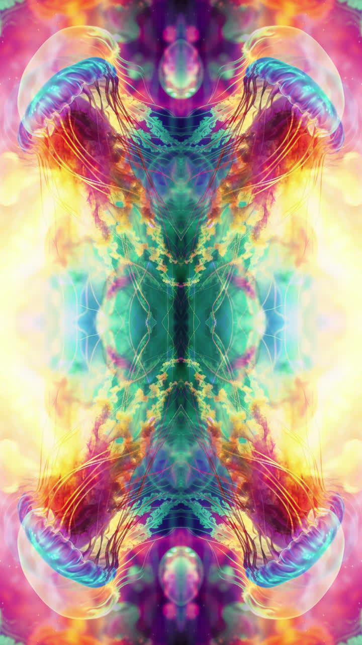 Meduse che fluttuano su sfondo astratto AI.
