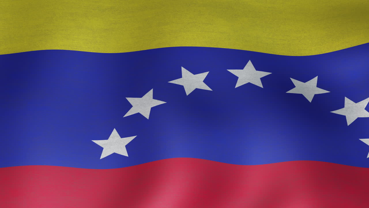 Animação de close-up da bandeira da Venezuela tremulando