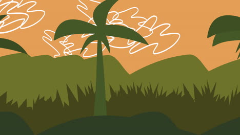 cartoon animation background with palms in mountain