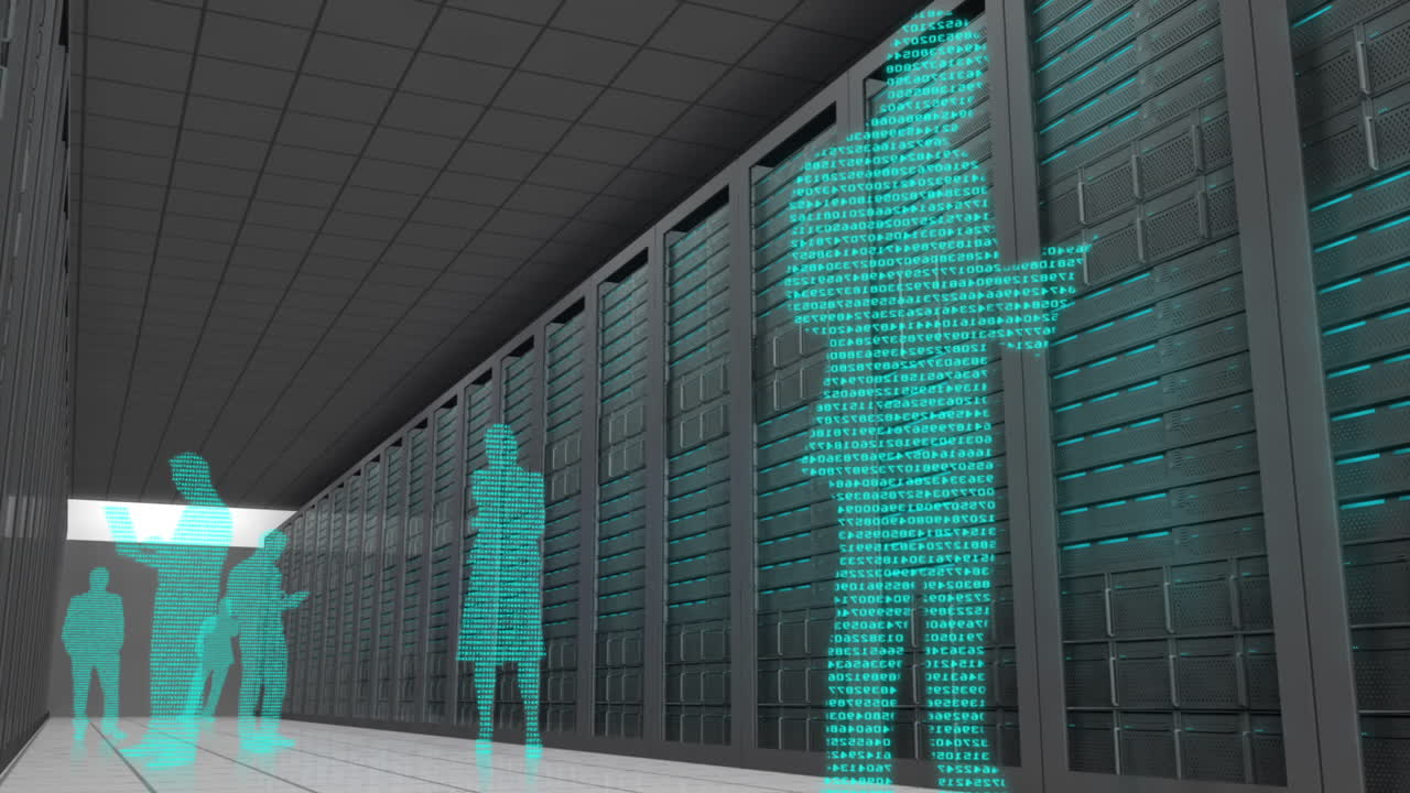 Business people made with binary codes standing together