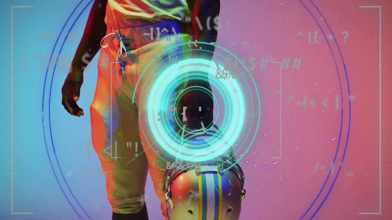 Animation of data processing over african american american football player