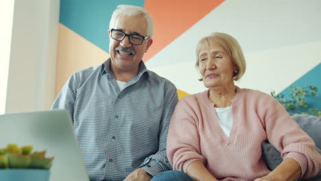 elderly couple engaged in a video call