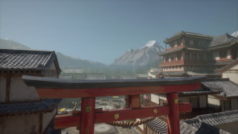 exploring traditional architecture in a japanese village under clear skies