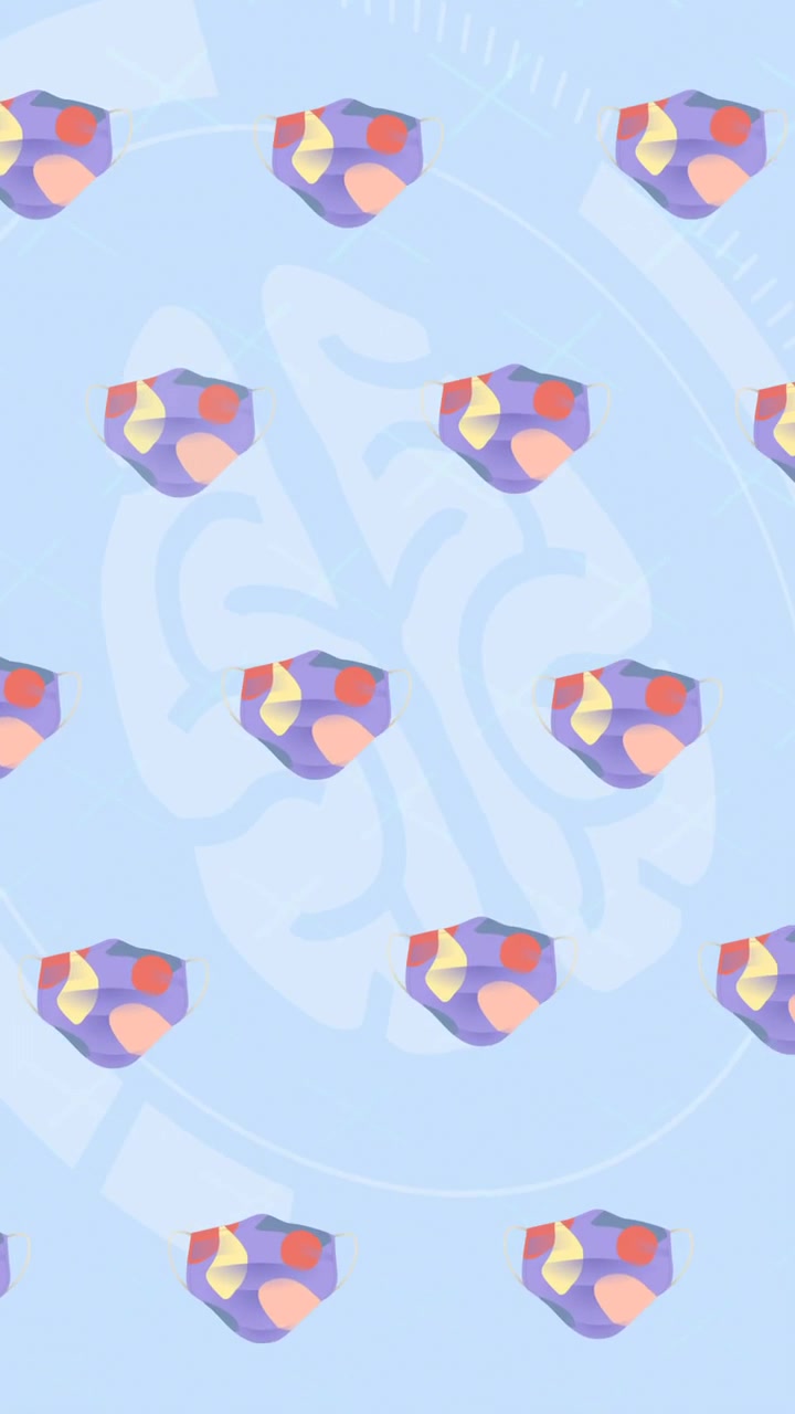 Animation of colorful face mask icons over blue background