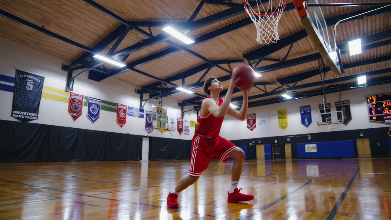 High School Basketball Player Dunking