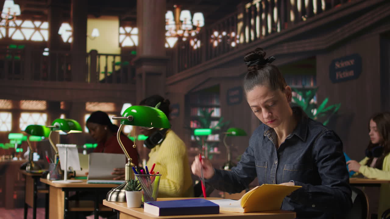 가상 도서관에서 공부하는 학생