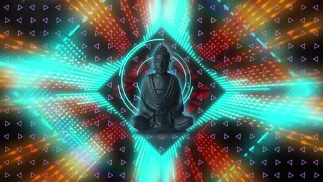 animación de la estatua de buda y el patrón de neón