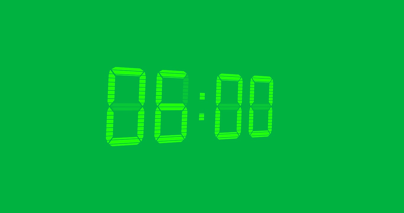 Animation of digital timer with green digits showing countdown on transparent background