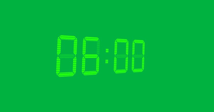 Animation of digital timer with green digits showing countdown on transparent background