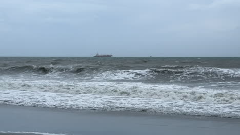ship pump station in ocean off shoreline for beach sand replenishment