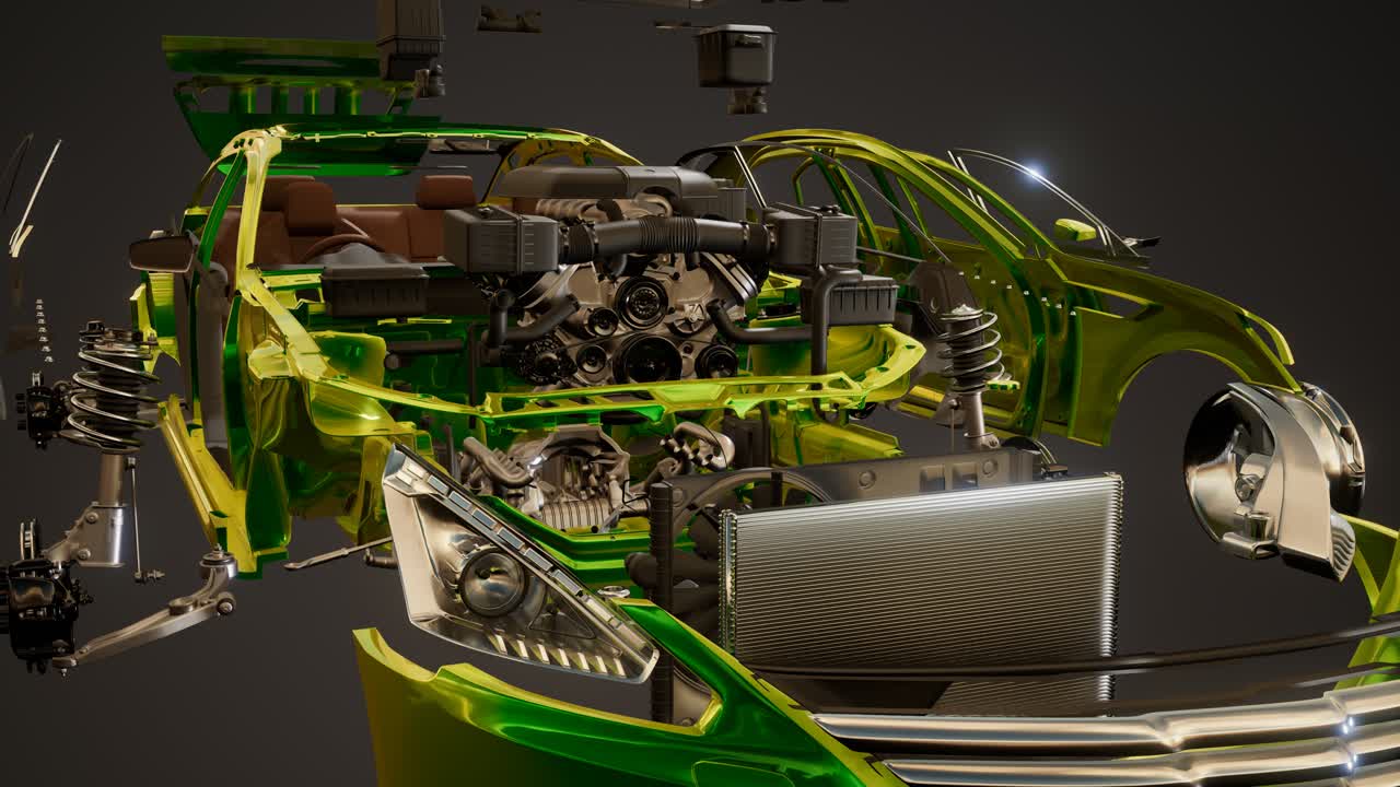 разобранный автомобиль с видимыми частями