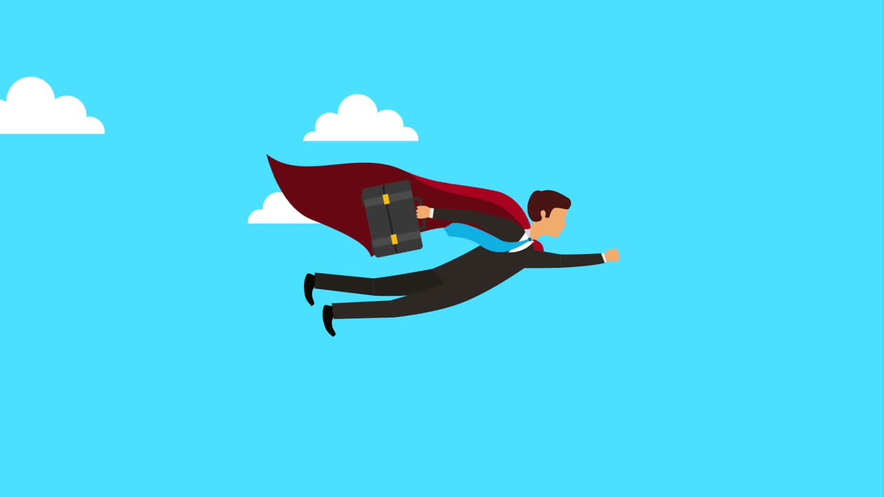 비행하는 브리프케이스를 가진 사업가