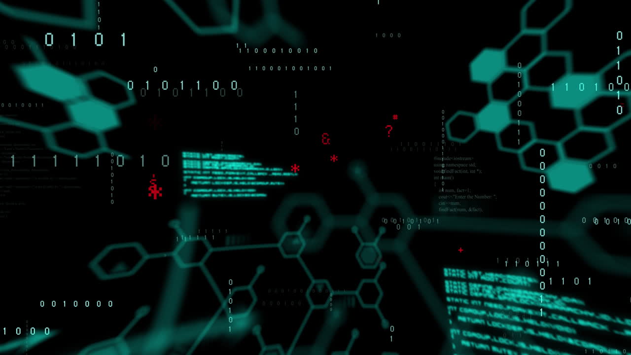 Animation of data processing on black background