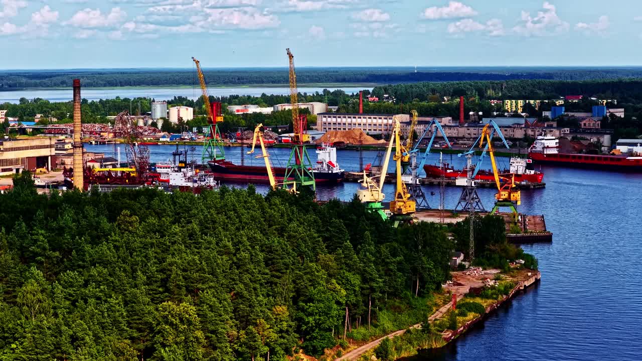 Freeport of Riga Latvia Baltic Sea cargo bulk material ferry terminal industrial, aerial drone